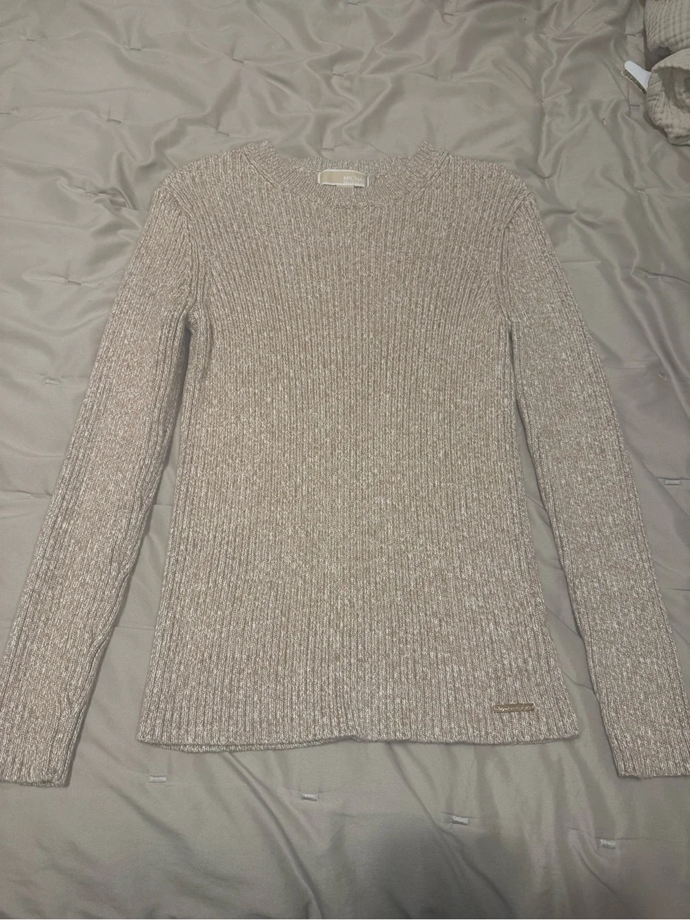 Michael Kors Cream Ribbed Long-Sleeve Women's Sweater